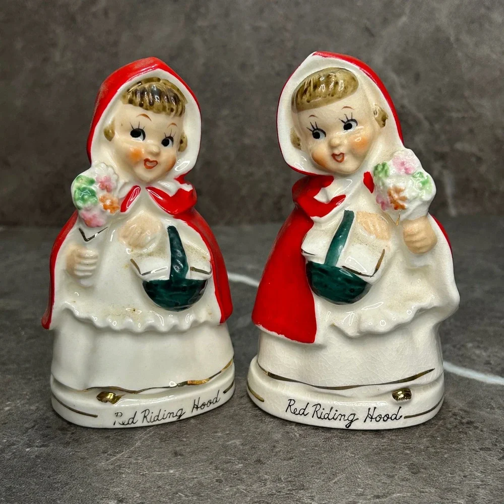 Vintage Relco Japan Red Riding Hood Salt and Pepper Shakers Ceramic Mid Century